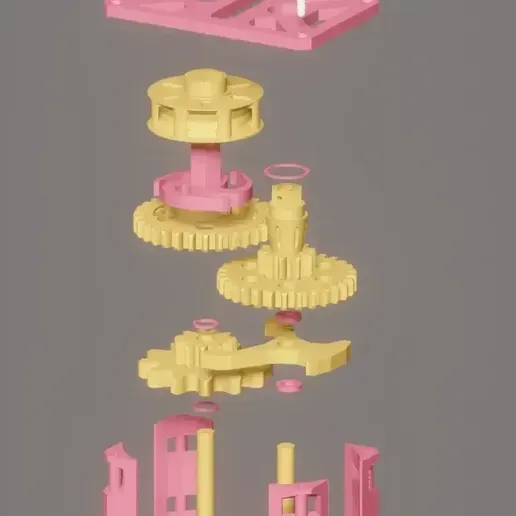 Presentation image of the printable 3D model: Hight quality Wind-up mechanism for 3D printing WUM-3! (With build guide and gift modules!)